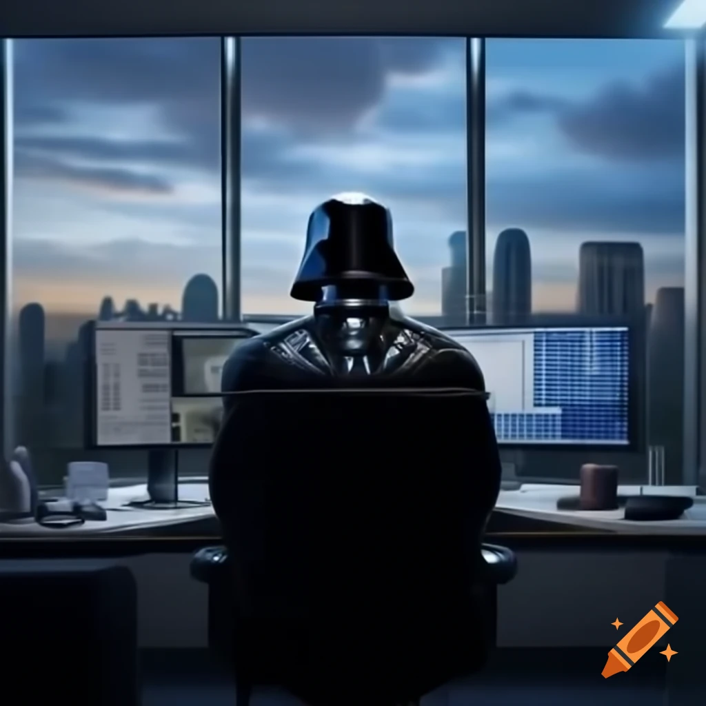Darth Vader in modern office overlooking Chicago skyline, checking crypto  charts on phone on Craiyon