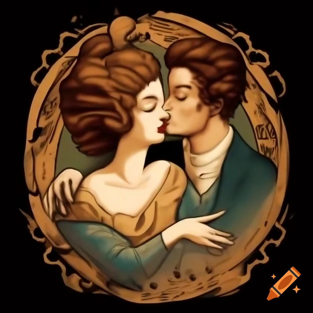 Ethereal faerie couple in Alphonse Mucha-style art nouveau oil painting
