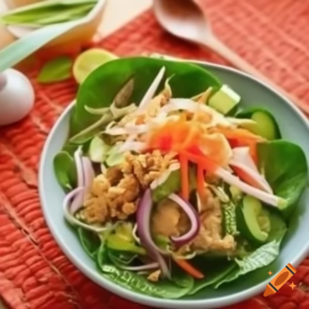 Colorful Thai salad featuring fresh vegetables and herbs
