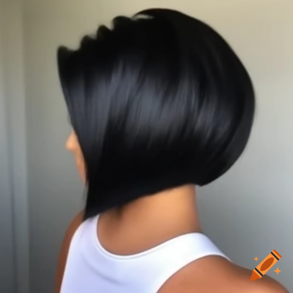 Woman with extreme shaved undercut and angled bob haircut on Craiyon