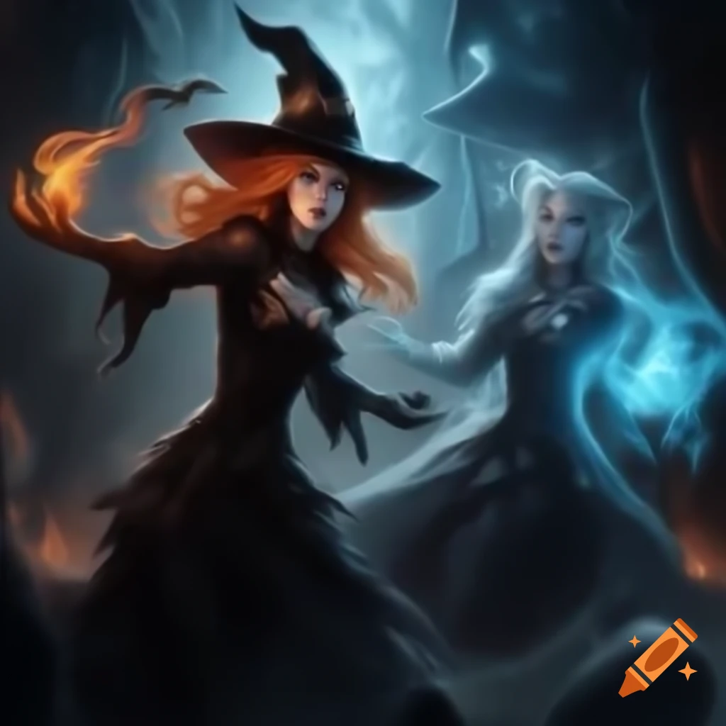 Fire witch and ice witch engaged in elemental battle