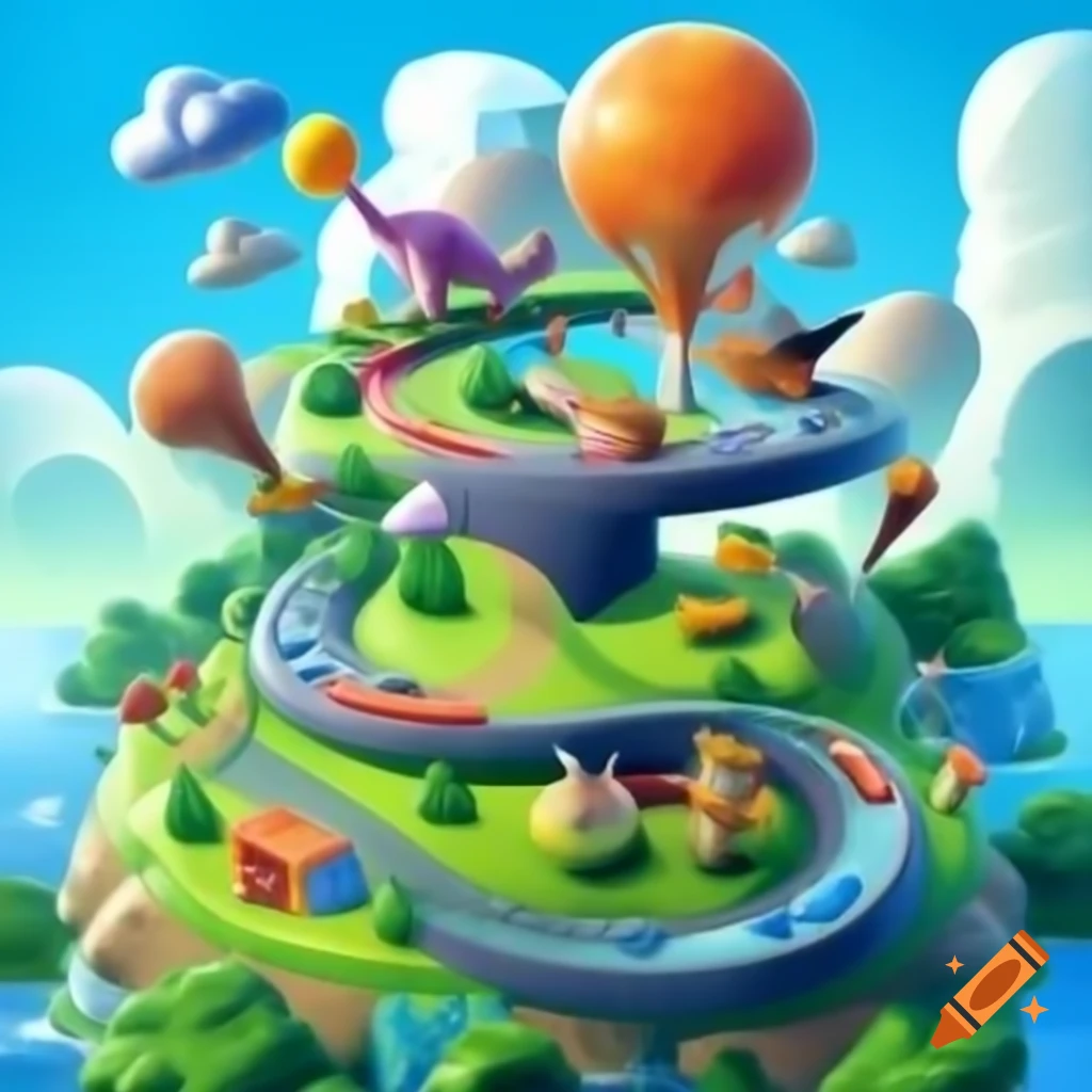 Whimsical roundabout with colorful pom-pom dinosaurs playing