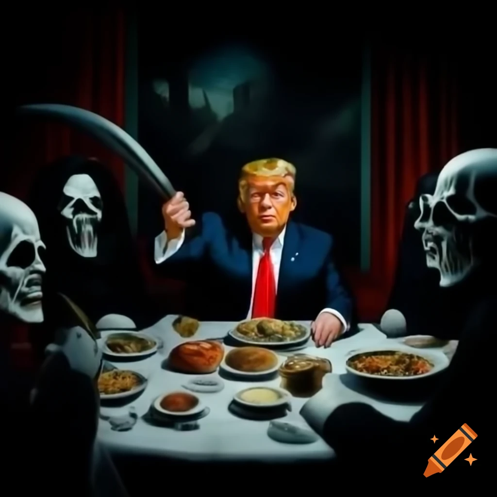 Hyperrealistic formal dinner scene at Mar-A-Lago with Donald Trump and ...