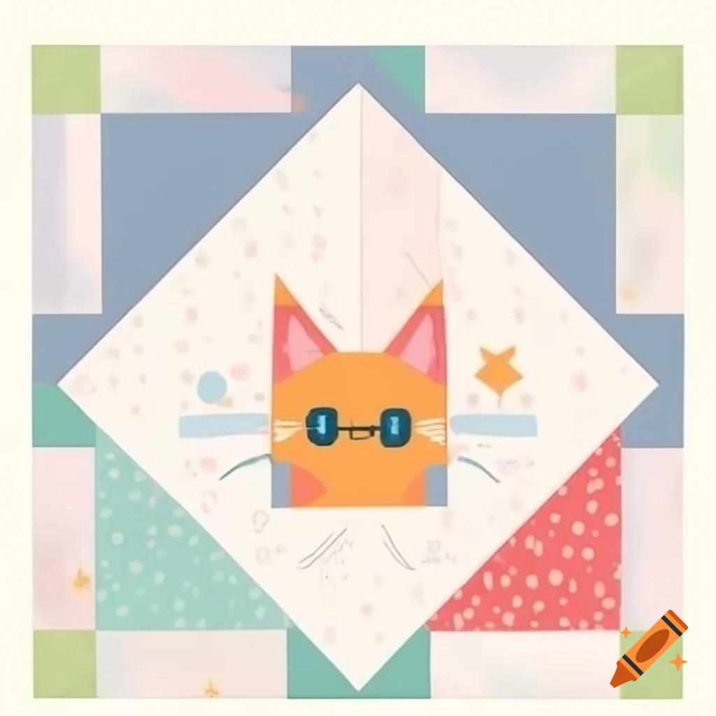 Cute quilt block featuring geometric cat design