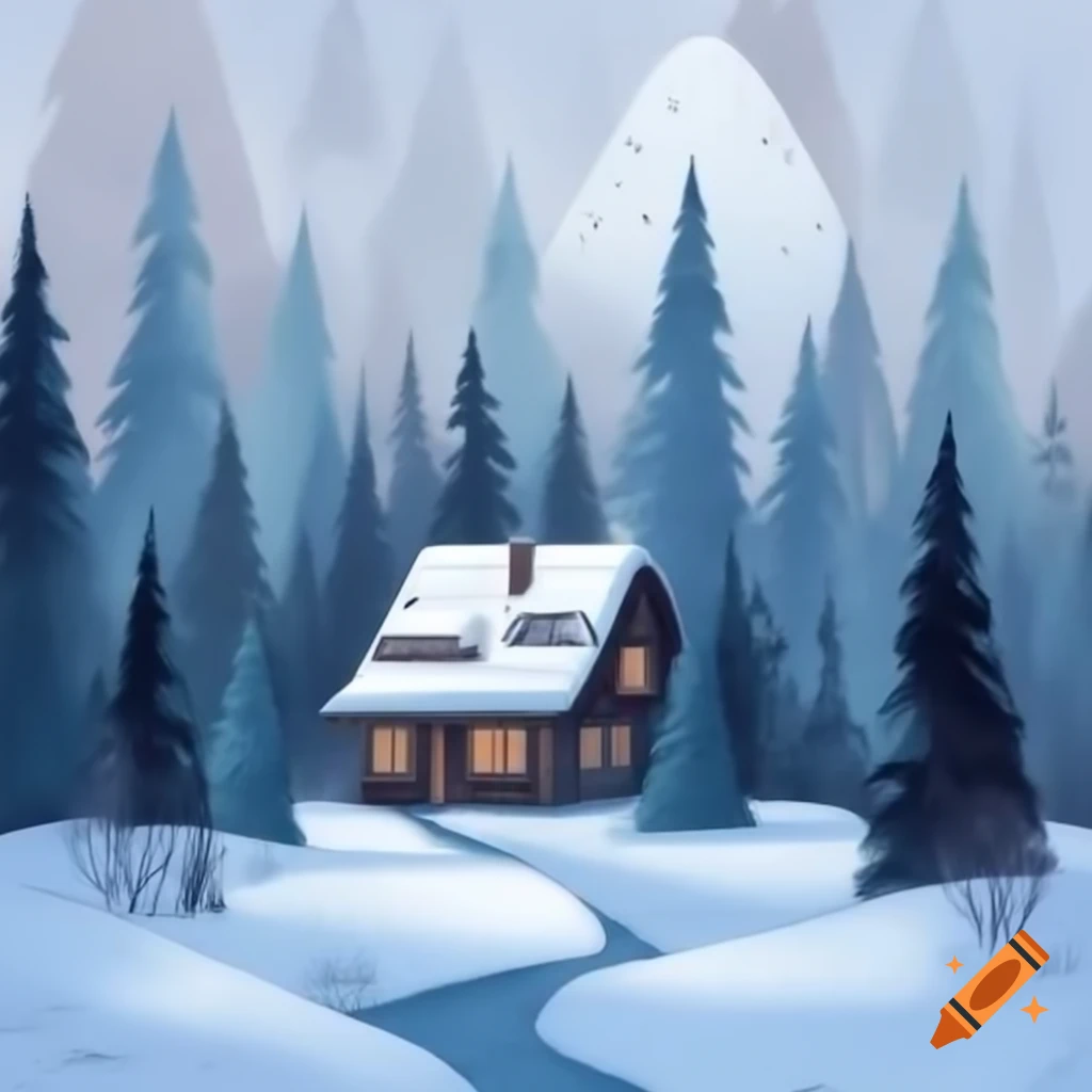 House in winter forest scenery
