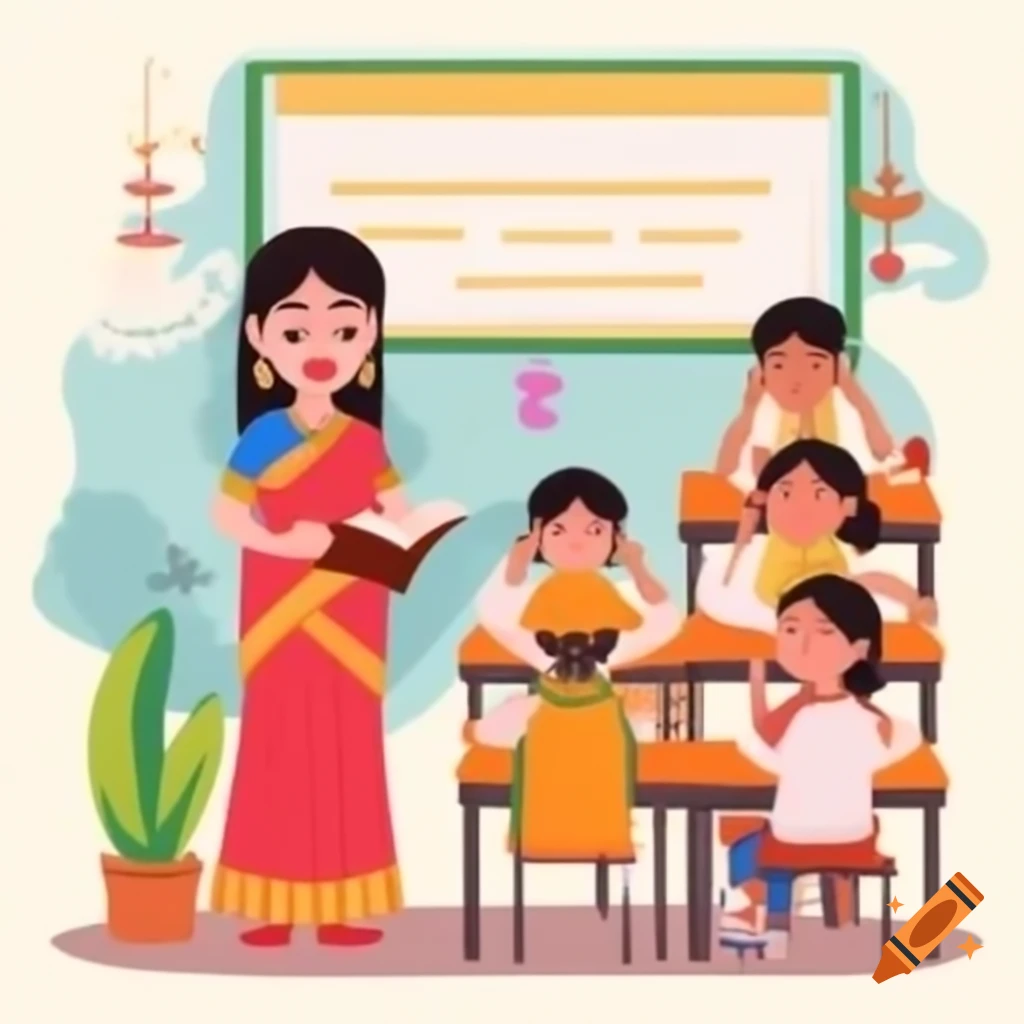 Hindu teacher instructing Muslim and Nepali students