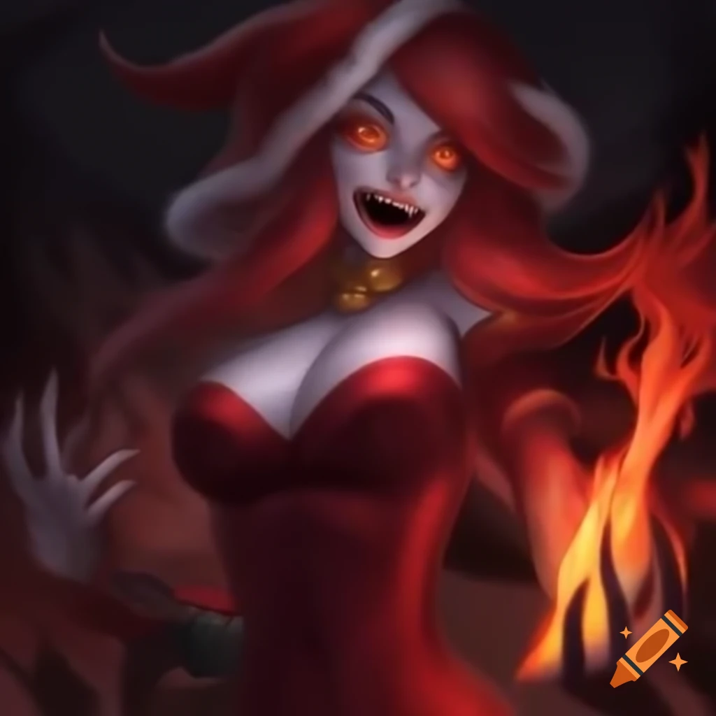 Mazikeen from hell with menacing expression wearing a Santa hat