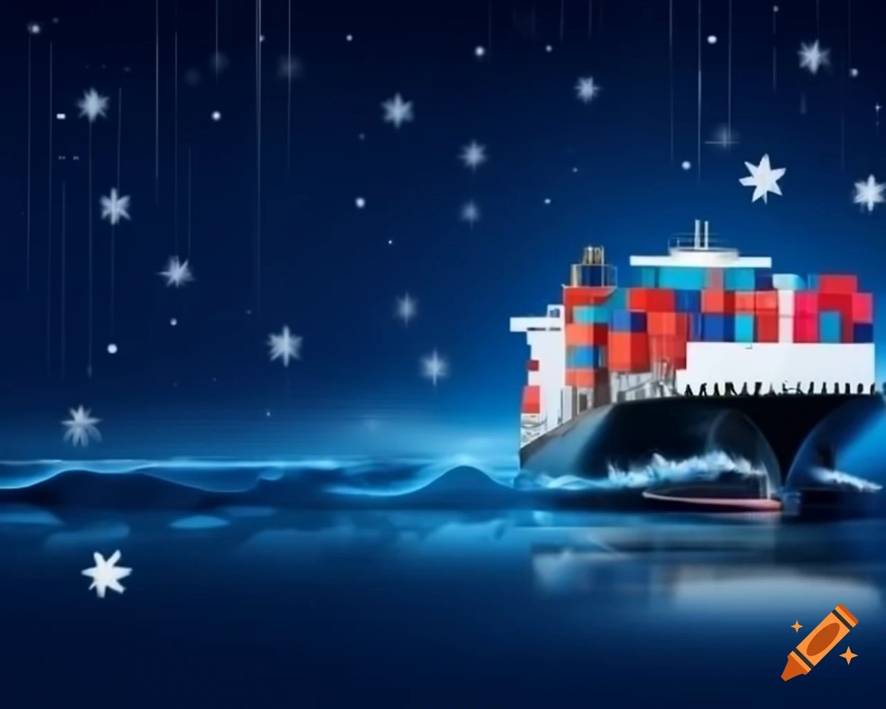 Professional Merry Christmas image with maritime theme featuring cargo ships and waves on deep blue background