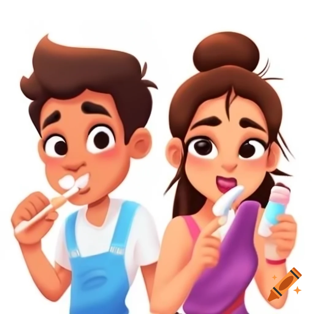 Karthik and Meera playfully fighting with toothpaste while brushing their teeth