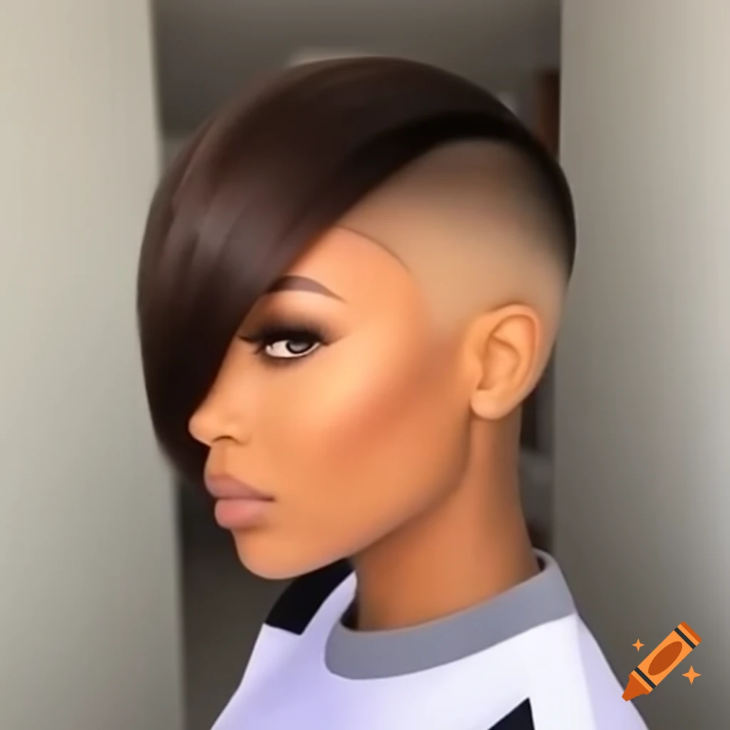 Asymmetrical bob haircut with shaved undercut, dark brown color on Craiyon