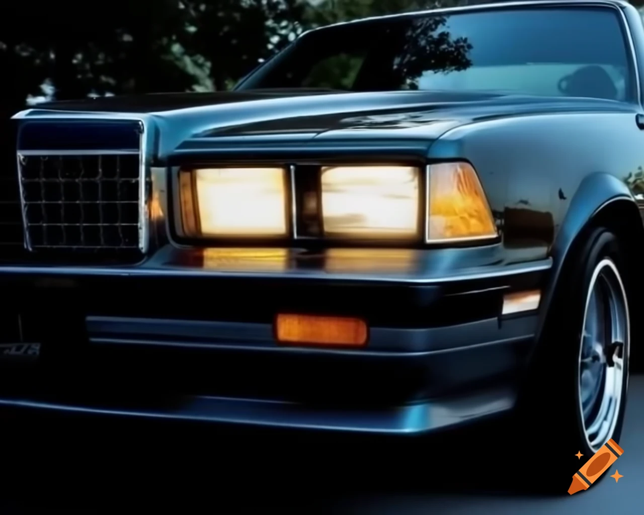 1985 American sedan in white with double round headlights, 3/4 view