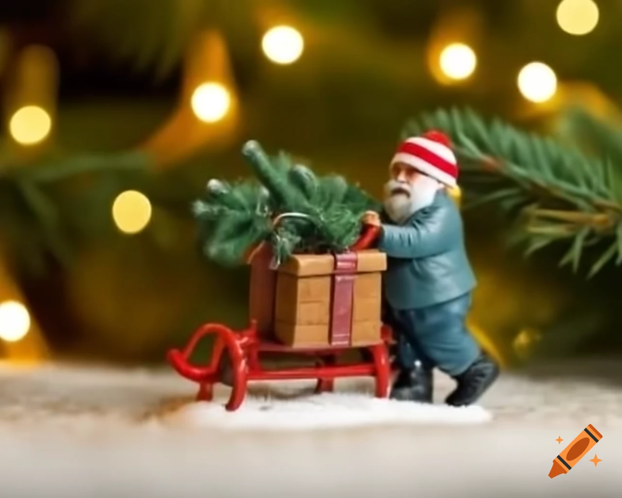 Miniature man with Christmas tree in diorama