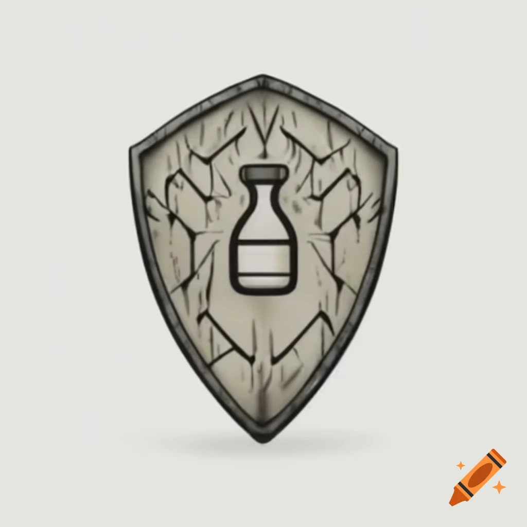 Weathered Viking shield featuring emblem of a chemical flask