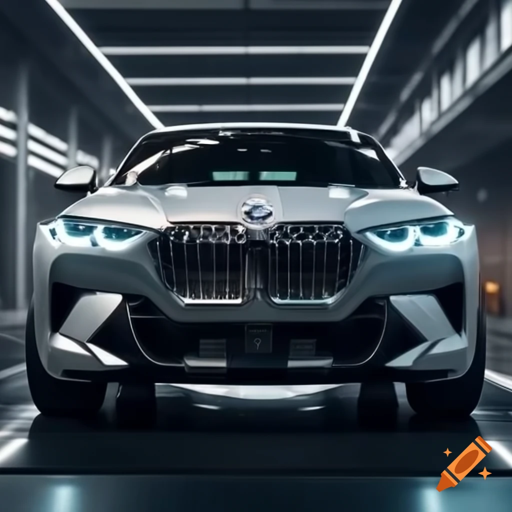 Futuristic 2025 BMW X9 front view with glossy Glacier White exterior on  Craiyon, image size:1024x1024