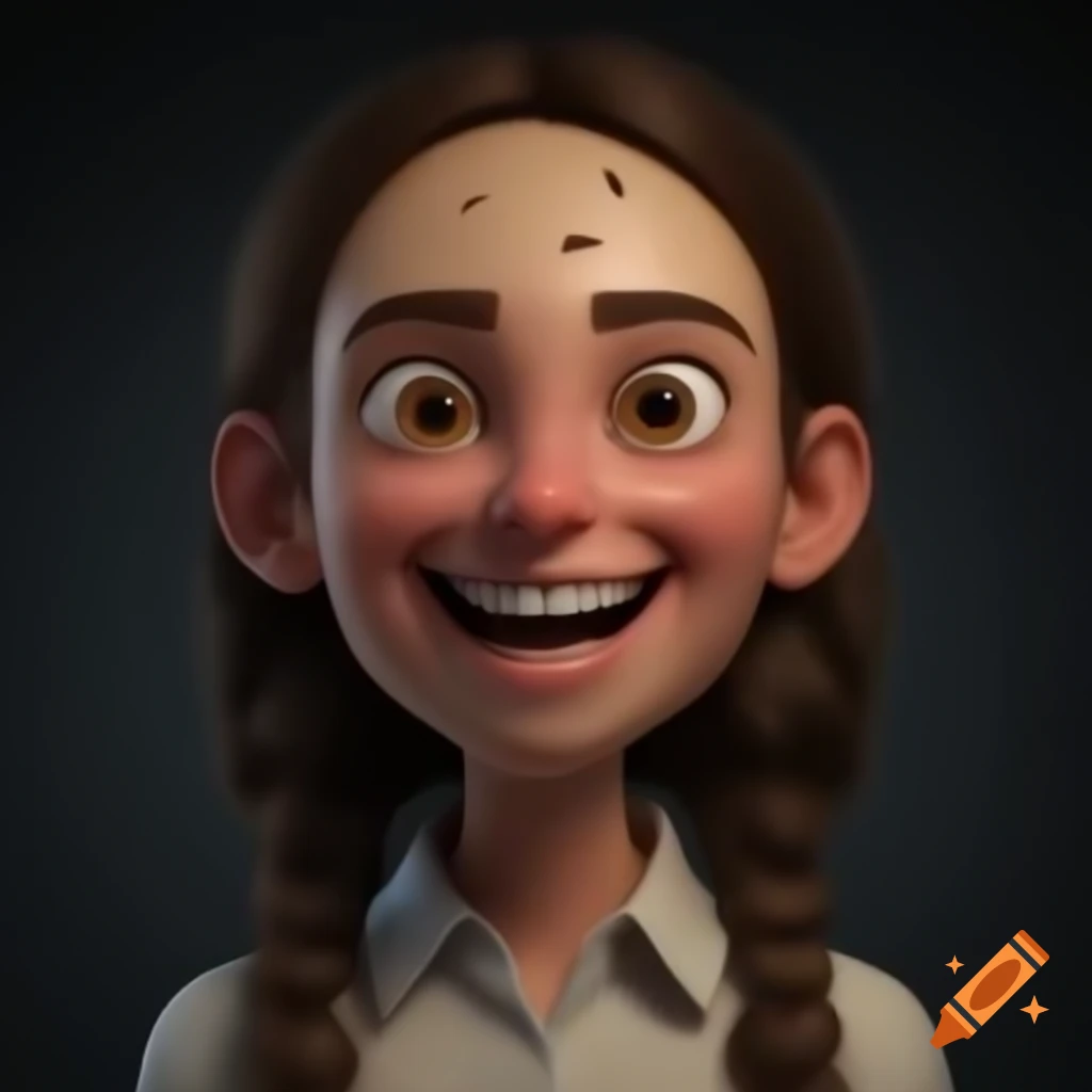 Detailed realistic 3d animation character looking happy on Craiyon