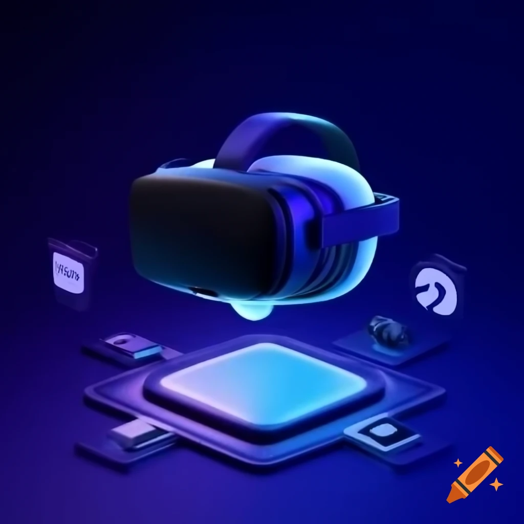 Virtual reality glasses floating amidst modern technology