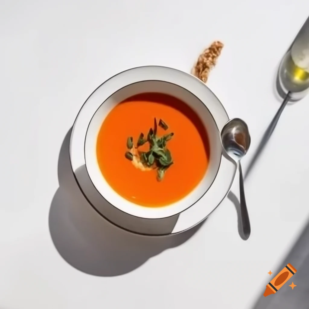 Carrot soup drizzled with chili oil on rustic background