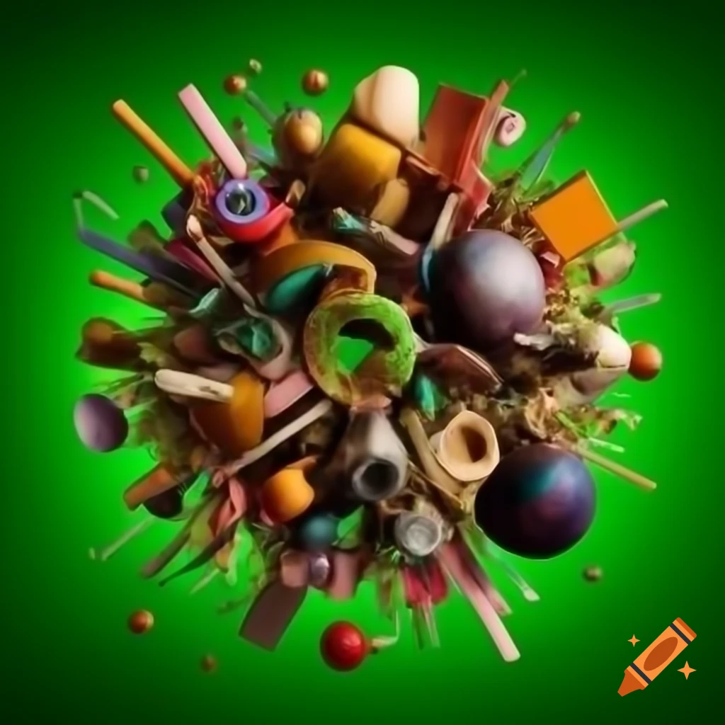 Backdrop Objects Vibrant green backdrop with colorful swirling objects on Craiyon