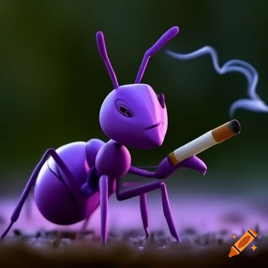 Purple ant with cigarette on Craiyon