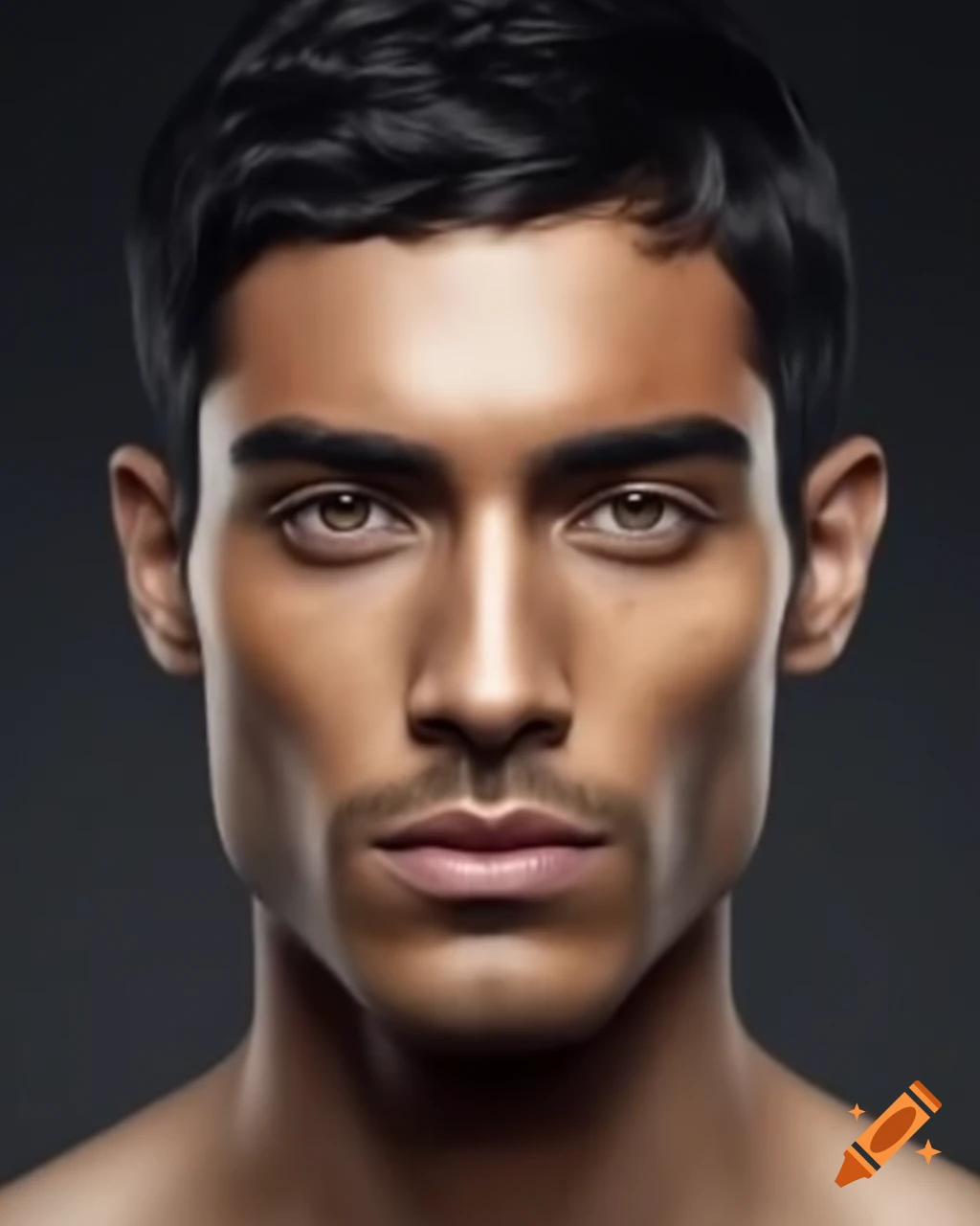 Portrait of a man with brown skin, curly black hair, and brown eyes