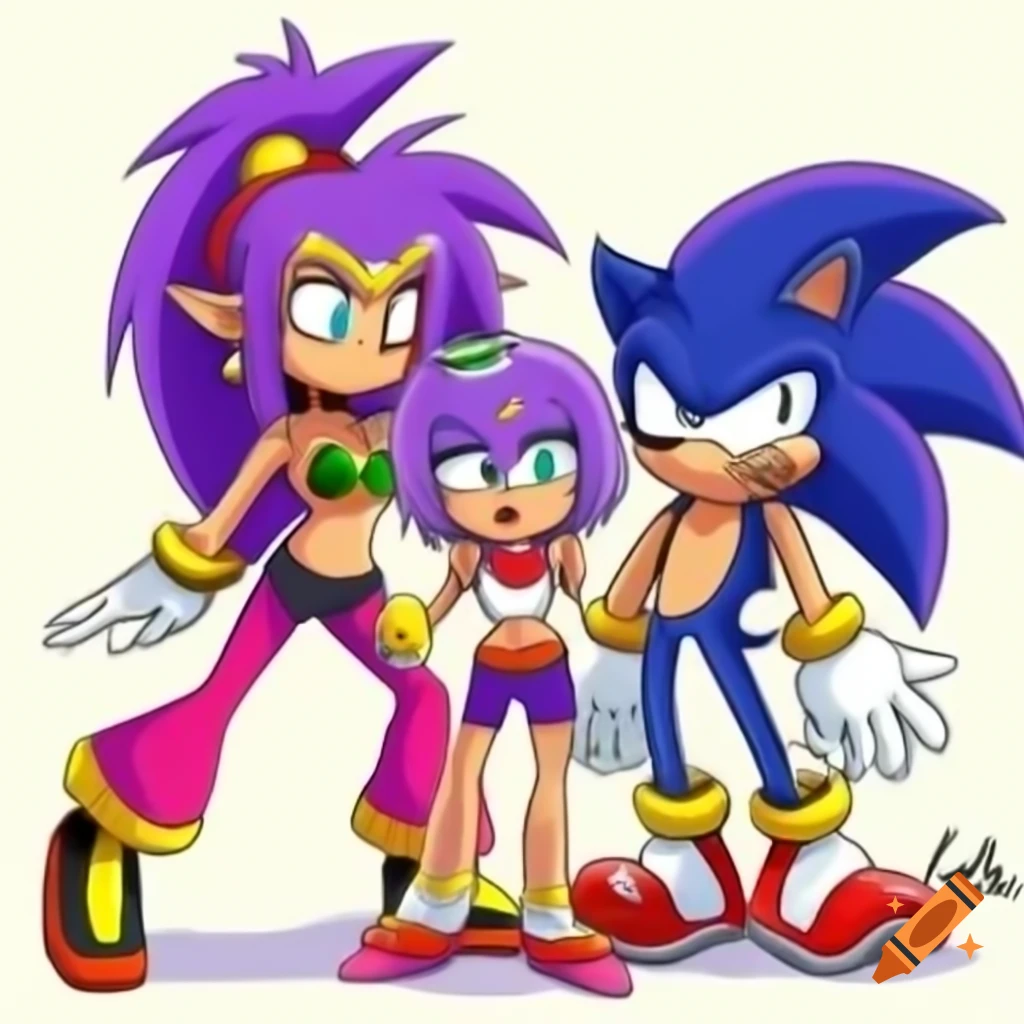 Shantae, Sonic, and Mario looking worriedly at a giant object