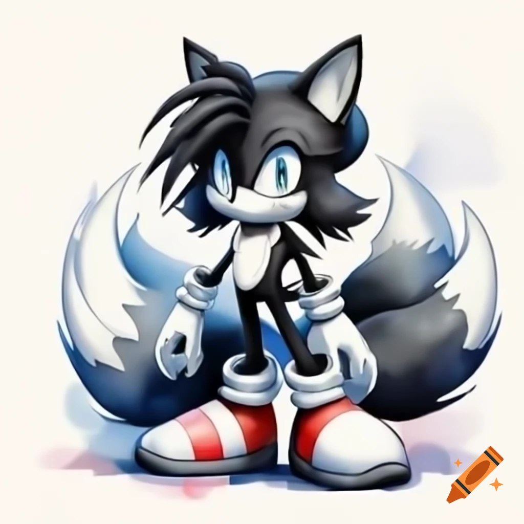 Black female fox with four tails and blue eyes, Sonic character style ...
