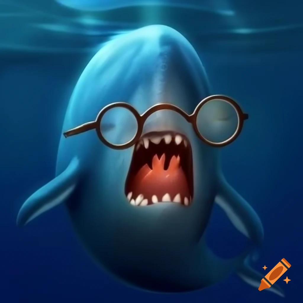 Whale with glasses and light switches, whimsical design