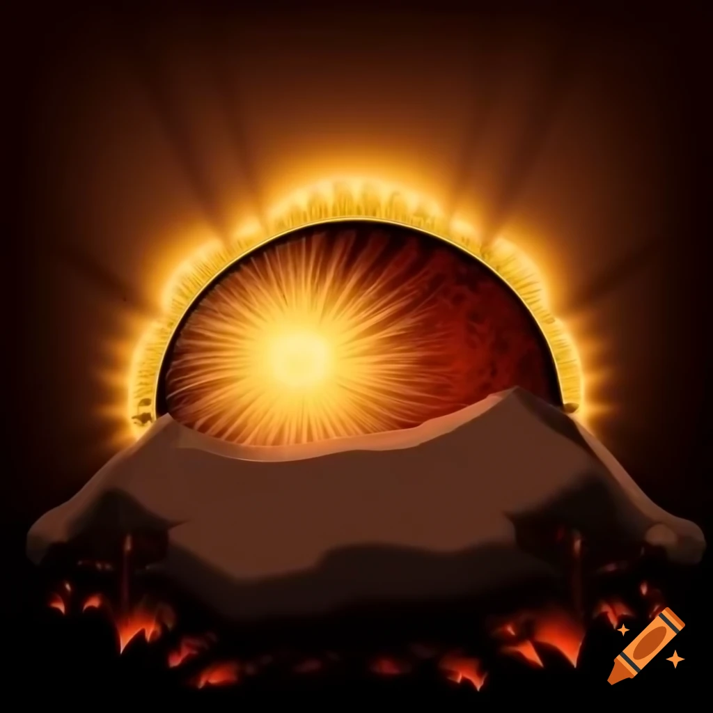 Conical chocolate-colored volcano at center