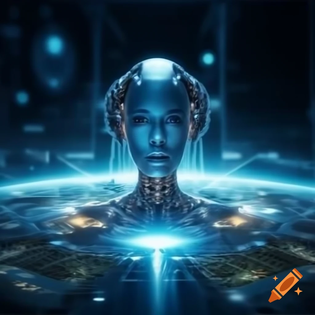 Futuristic laboratory with advanced robotics and holographic interfaces ...