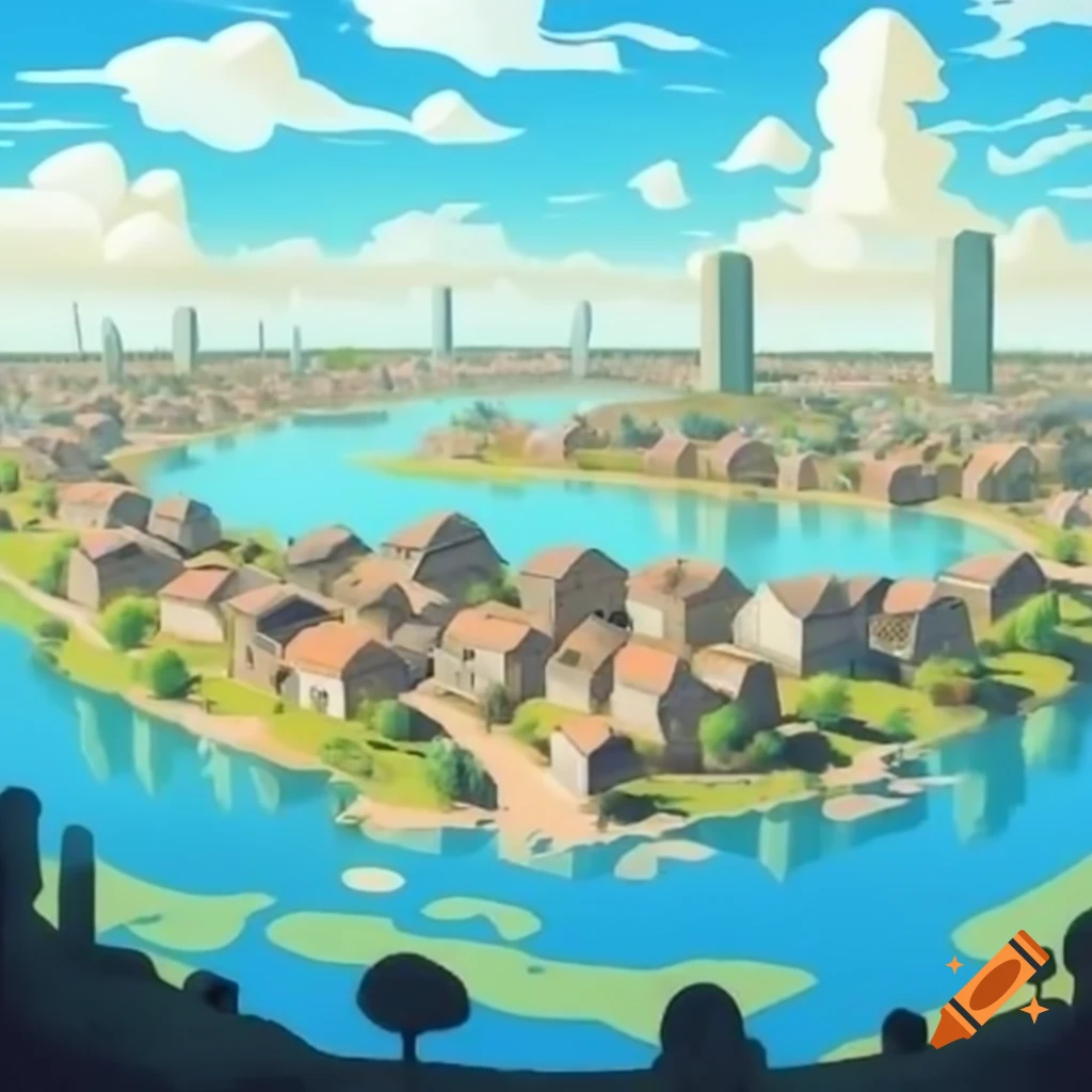 watercolor-and-ink-illustration-of-town-with-houses-and-suburban