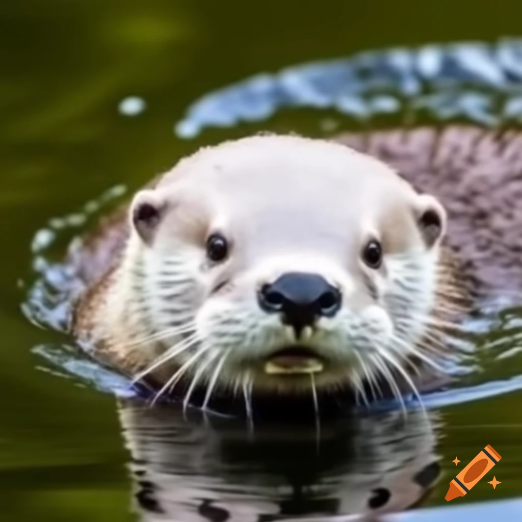 Cute white otter emerging from water