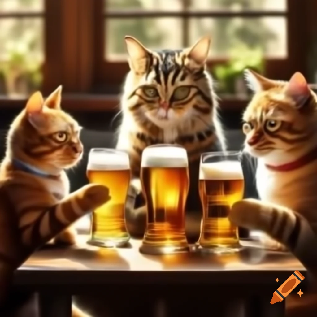 Cats playfully drinking beer and engaging in german language lessons on ...