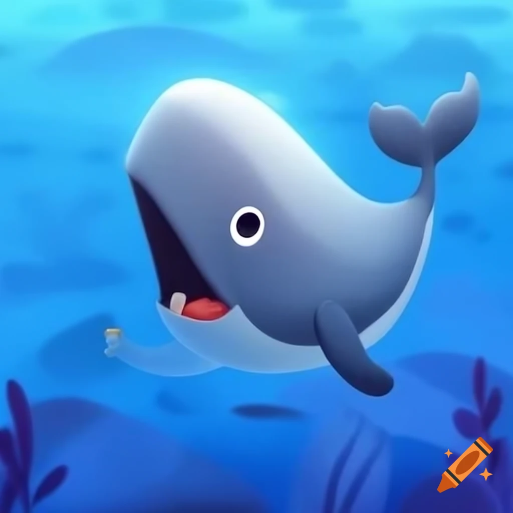 Young whale with wobbly tooth smiling playfully
