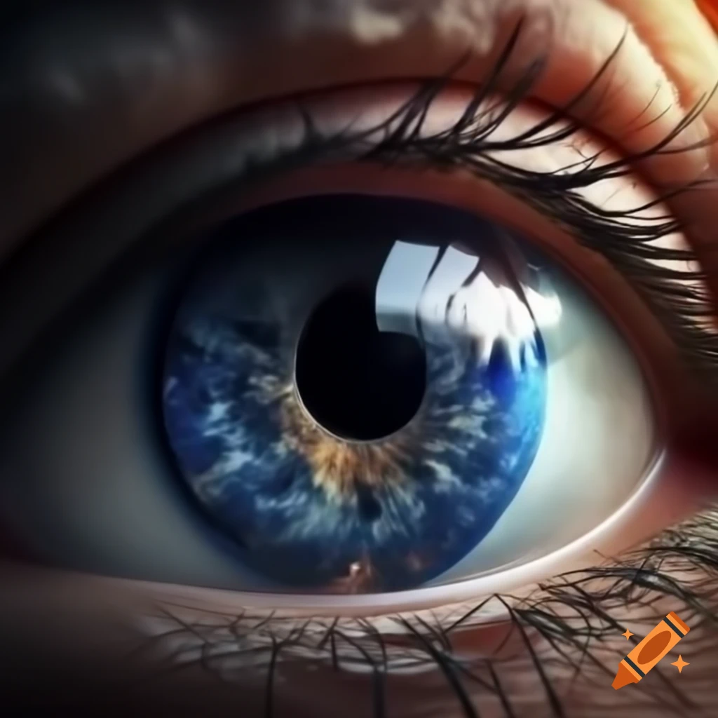 Human eye with planet earth reflected inside