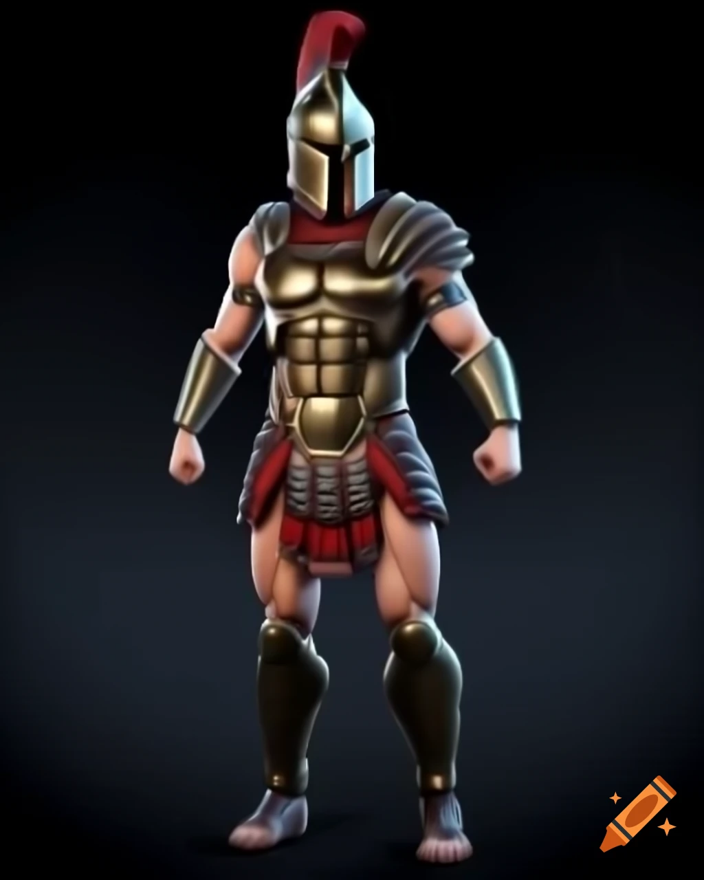 Warrior in Spartan armor standing proud, concept art, 3D model
