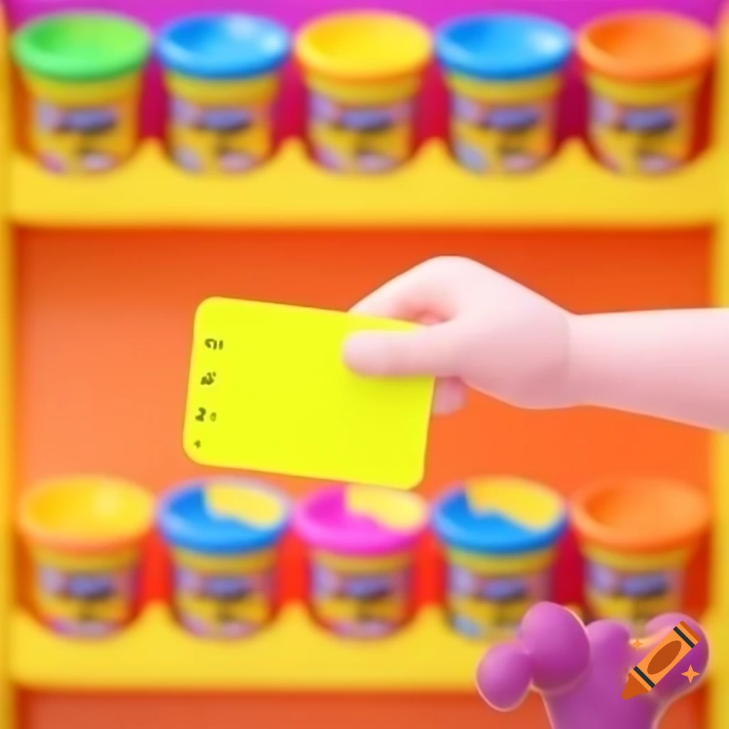 Referee's hand holding a yellow card made of play doh