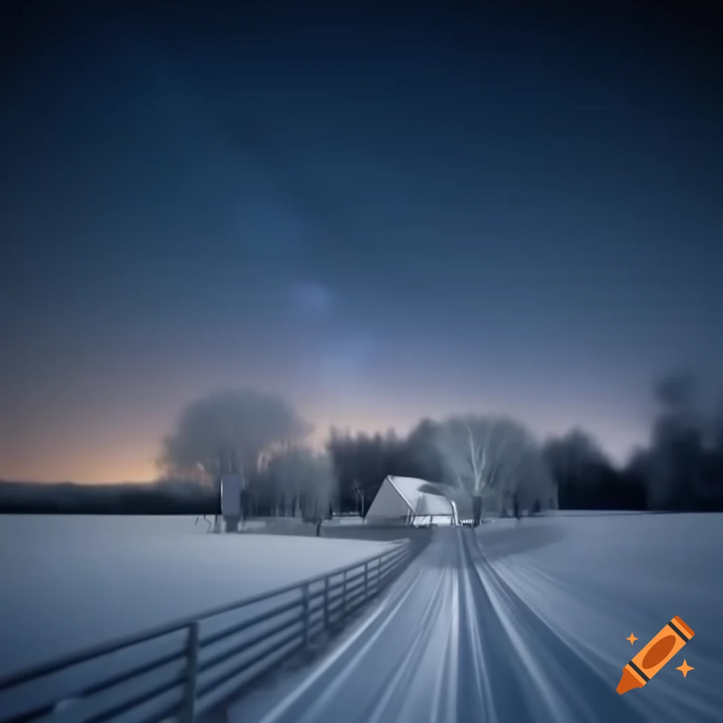 Winter countryside landscape with stars and trees in 2005