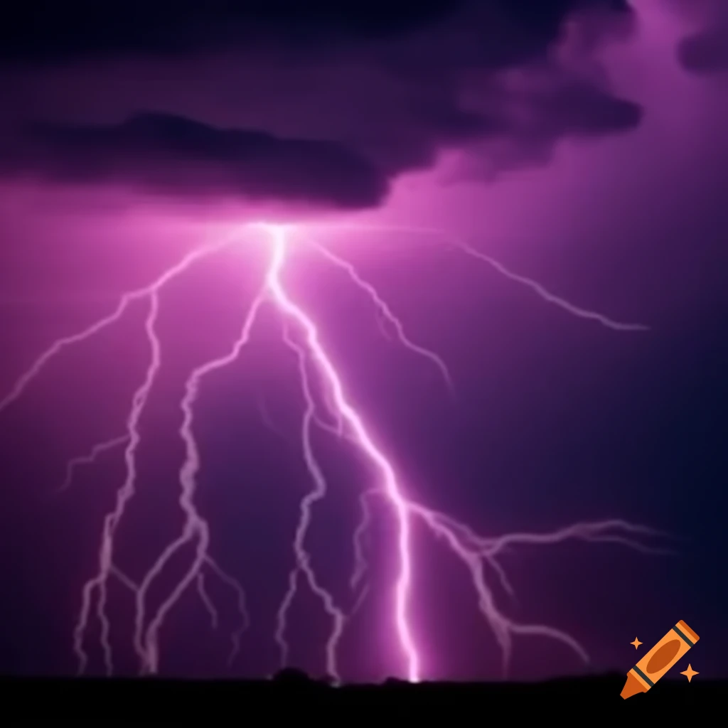 Vibrant pink lightning striking across the sky on Craiyon