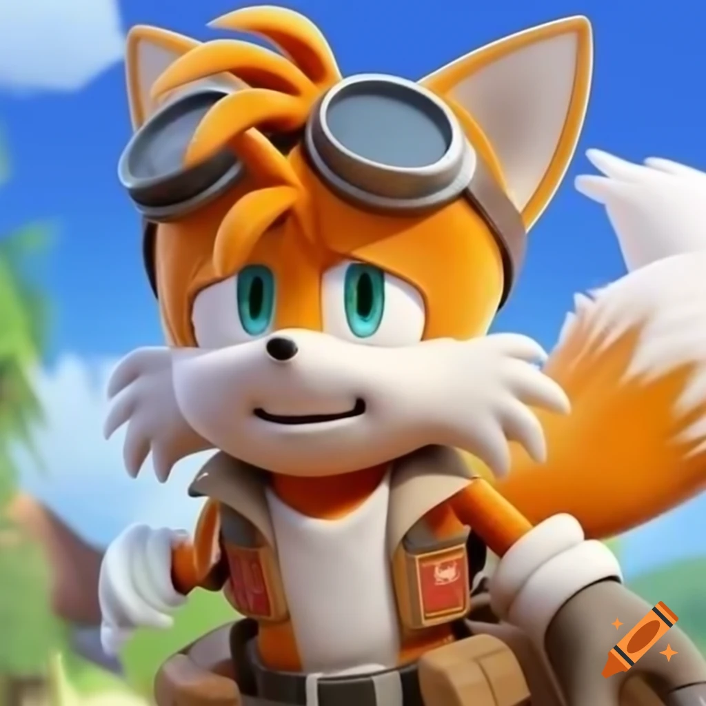 Tails from sonic flying in aviator gear on a sunny day on Craiyon