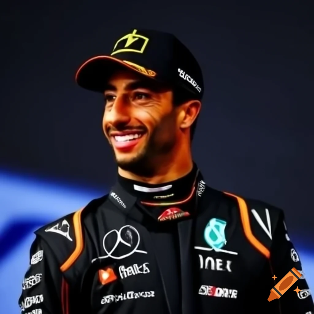 Daniel Ricciardo celebrating atop podium in Cadillac F1 racing suit