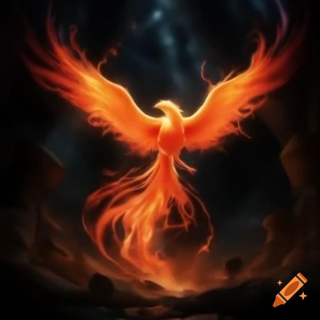 Phoenix rising from ashes with inspirational message about strength