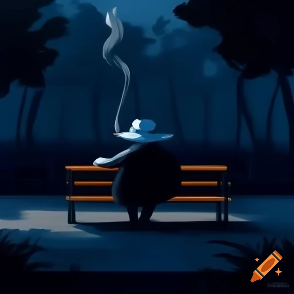 Brooding figure in fedora sitting on park bench at dusk on Craiyon