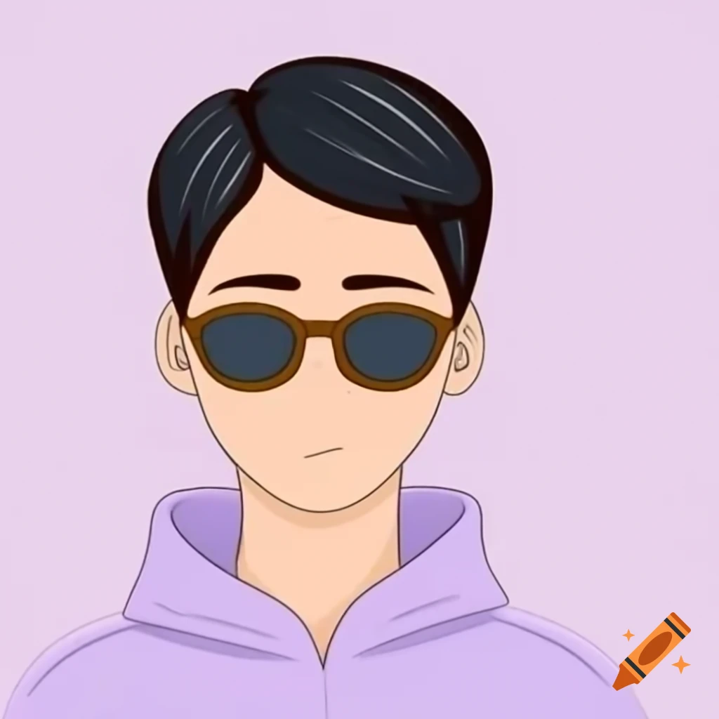 Young Filipino male wearing lavender hoodie and Ray-Ban sunglasses, medium brown skin, viewed from below shoulders