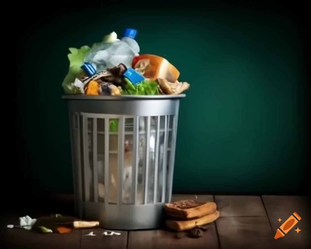 Food waste in garbage can highlighting home pollution issue