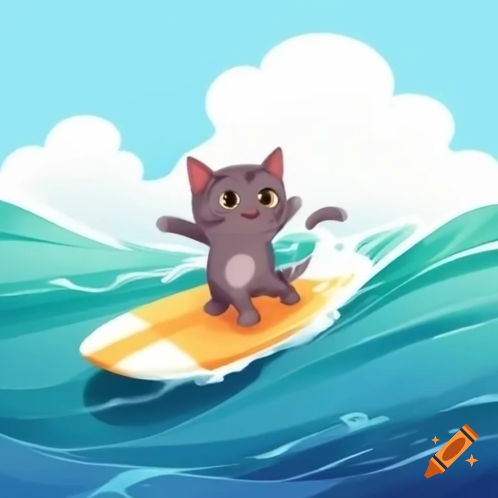 Cat surfing on a wave on Craiyon