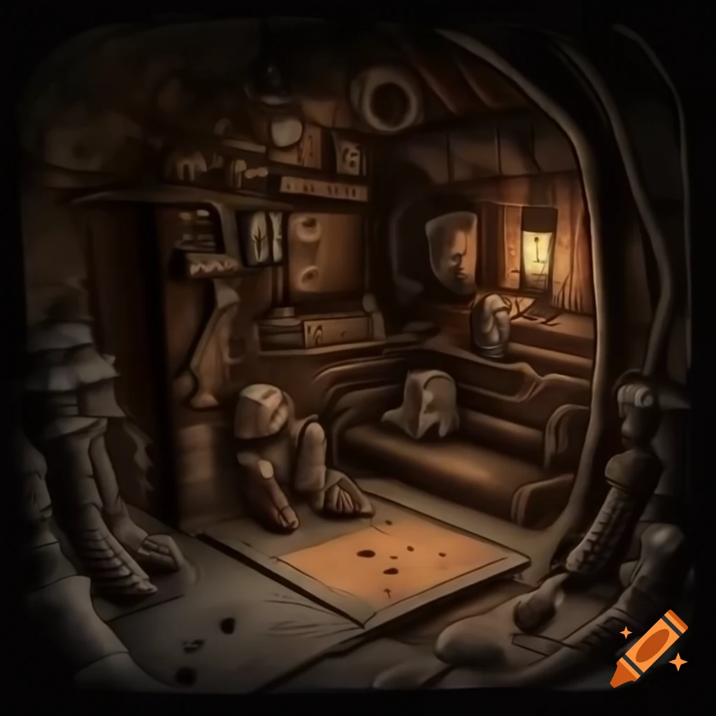 Dungeon keeper training room with dummies in dark fantasy vintage style