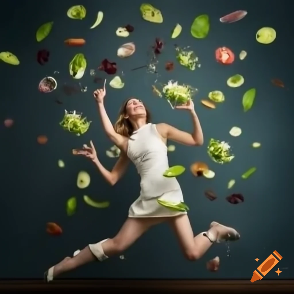 Colorful salad being tossed in a bowl