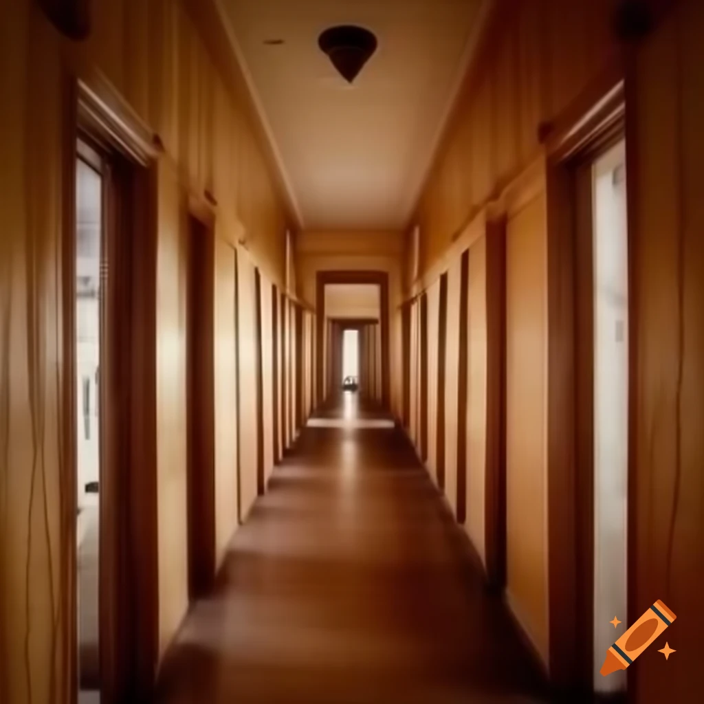 Wooden hallway with doors along the sides
