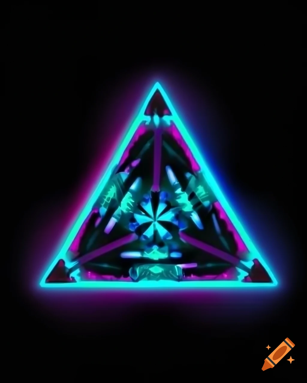 Neon cyan and magenta jagged fractal design on black background on Craiyon