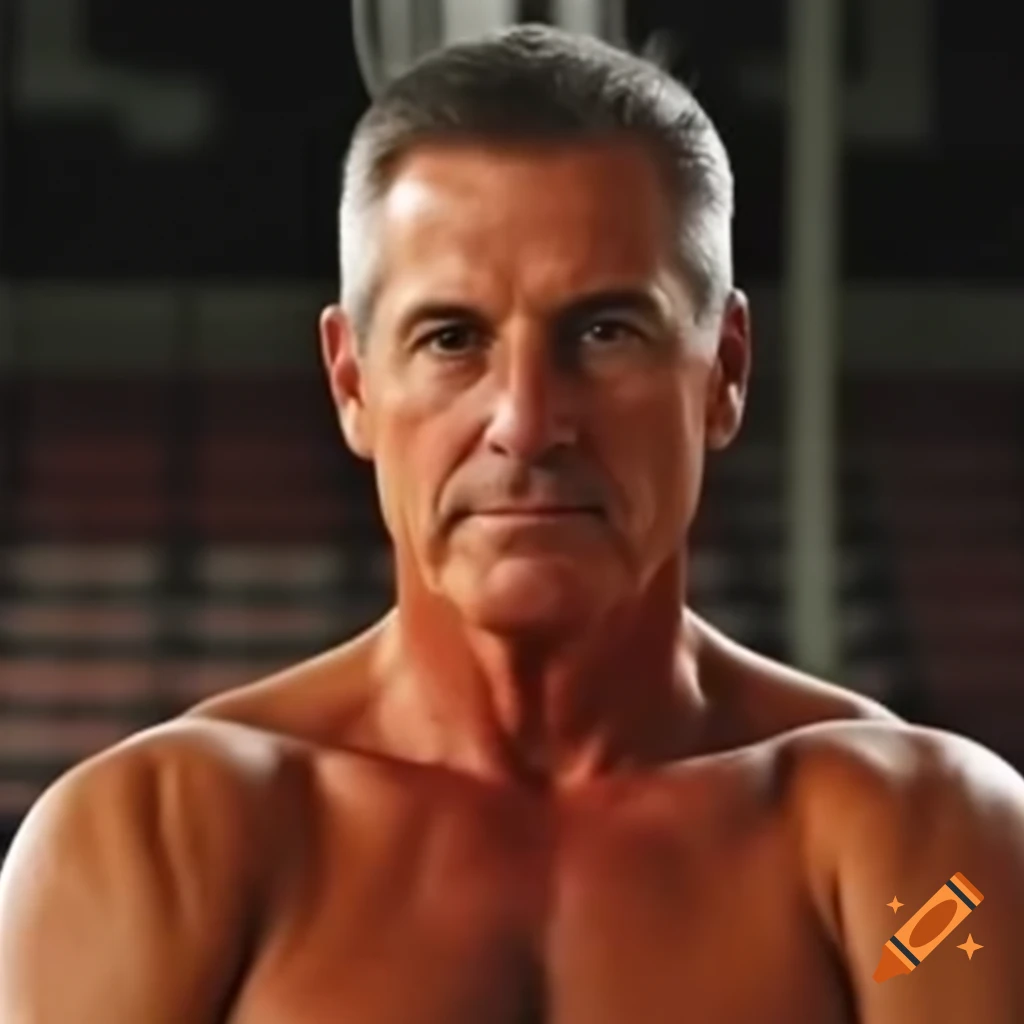 Middle-aged, tan, lean and muscular basketball coach
